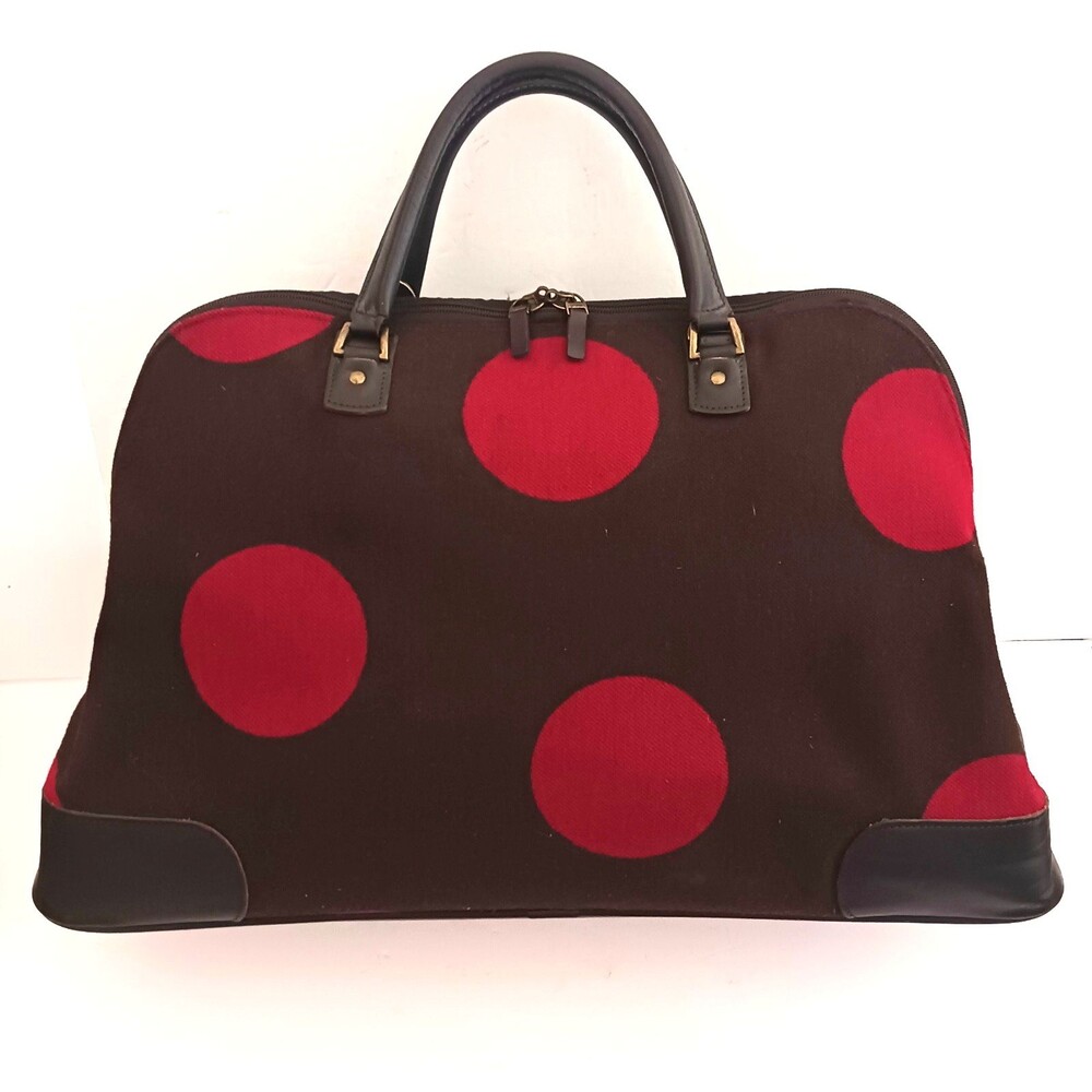 Hartman Luxe Collection Weekender Travel Bag Brown / Red Polka Dots Leather Trim - Picture 4 of 12